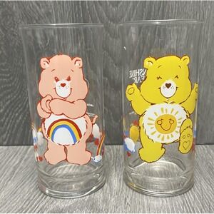 Vintage 1983 Care Bears Pizza Hut Collector Glasses Cheer Funshine Bears Set 2